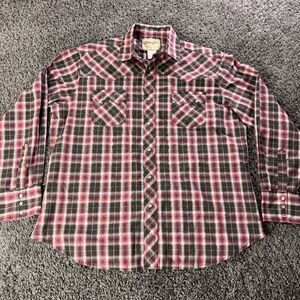 Wrangler Pearl Snap Shirt Mens XL Sawtooth Pockets Long Sleeve Red Brown Plaid
